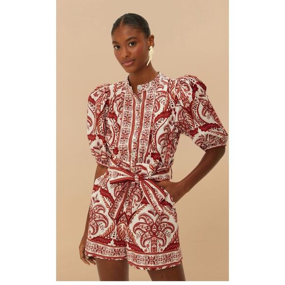 New! Farm Rio Tropical Cameo Off-White Romper Sleeved Jumpsuit M #13 - Picture 2 of 7